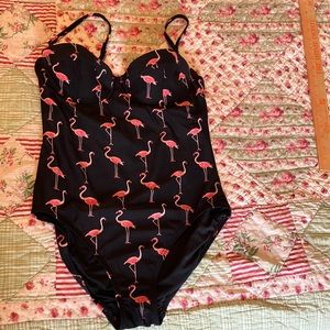 Kate Spade “Playa Flamingo” black/pink one-piece swimsuit Large